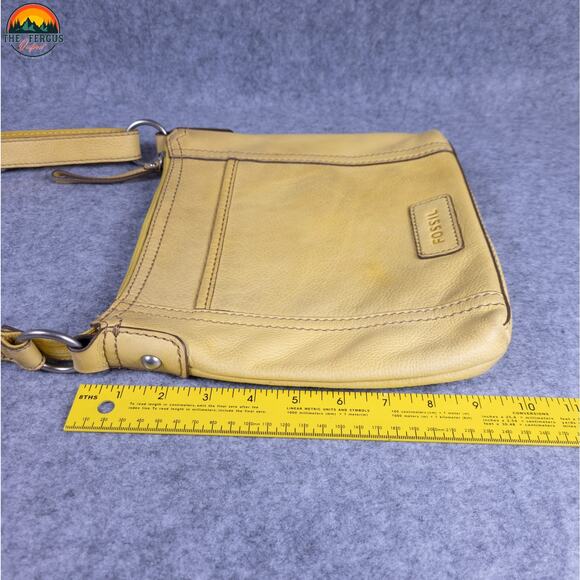 Fossil Crossbody Bag Mustard Yellow Genuine Leather Adjustable Strap Lagenlook - Picture 7 of 16